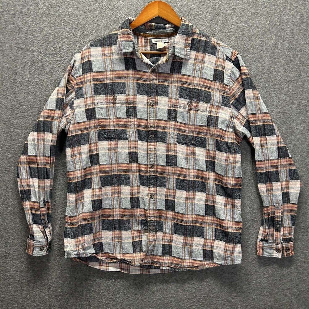 Carbon 2 Cobalt Shirt Men's Large Gray Plaid Long Sleeve Button Up Down Flannel - Picture 2 of 7